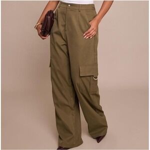PrettyLittleThing Y2k High Wasited Cargo Pants Women 2 Olive Green Wide Leg New